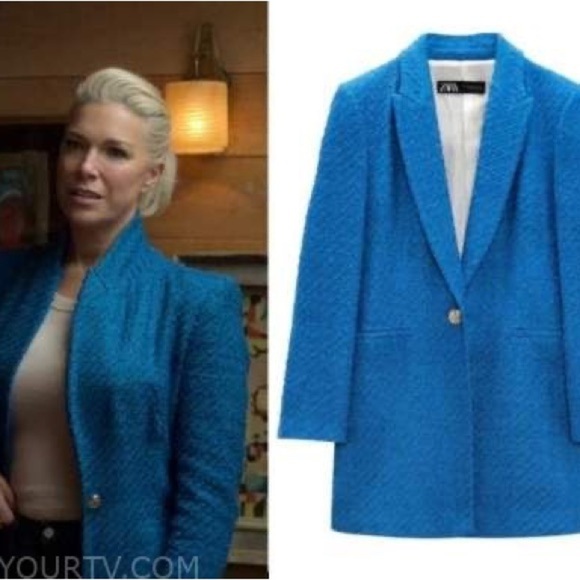 Zara Longline Blue Blazer Tweed Size XS - Picture 2 of 7